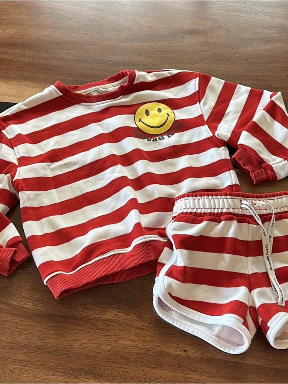 Kids Red & White Striped Pajama Set with Smiley Detail